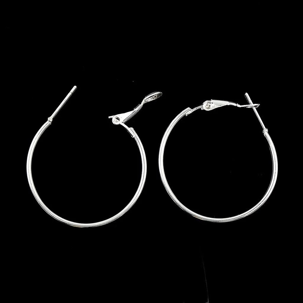 Silver Tone Hoop Earrings | 1.5" Classic Latch Back Hoops
